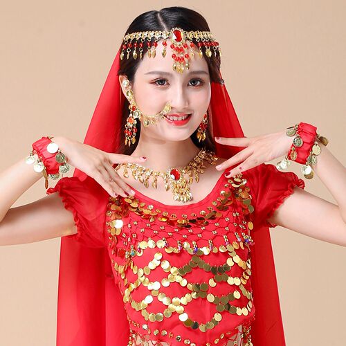 National dance chiffon pure headscarf Indian dance accessories red bead head chain necklace plum blossom earrings bracelet bracelet