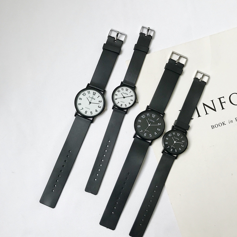 Ins Korean Style Chic Small Black Watch Simple Korean Style Waterproof Student Watch Men and Women Preppy Style Retro Literary Couple