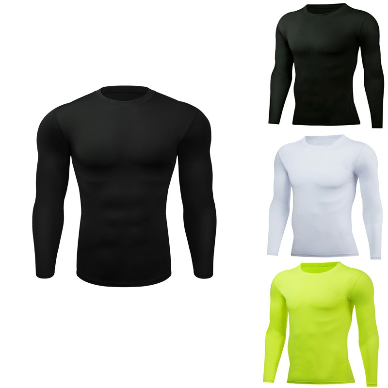 Amazon Men's Fitness Clothing Tight-Fitting Quick-Drying Sportswear Men's Cycling and Running Long-Sleeved Breathable High-Elastic Base Layer Clothing