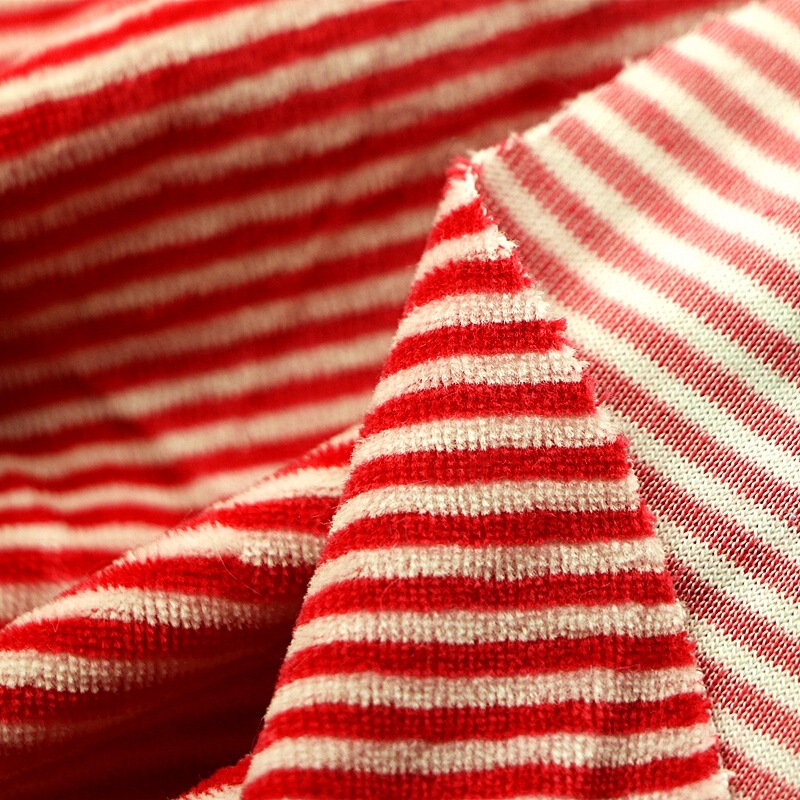 Knitted velvet cut plush yarn-dyed color stripe cotton polyester cvc Swan flannel fashion women's sports suit fabric