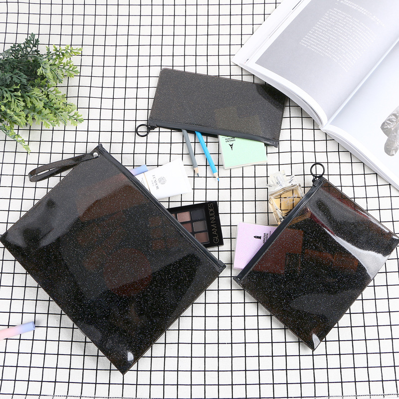 现货果冻PVC拉链袋旅行便携防水黑色洗漱收纳化妆品袋