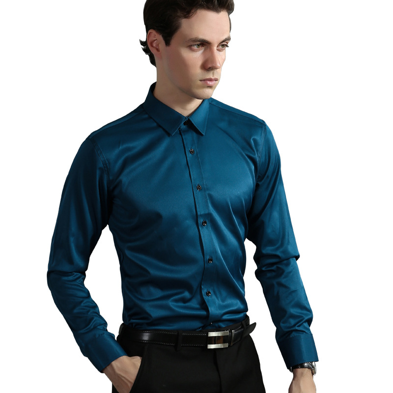 Cross-Border Four-Way Stretch Non-Iron Men's Long-Sleeved Shirt Foreign Trade Amazon European Size Men's Shirt Business Slim Fit