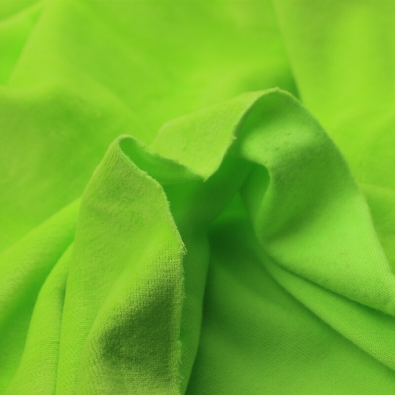 Knitted cotton velvet cut plush fluorescent green polyester Swan flannel fashion women's sports suit fabric Knitted cotton velvet cut plush fluorescent green polyester Swan flannel fashion women's sports suit fabric