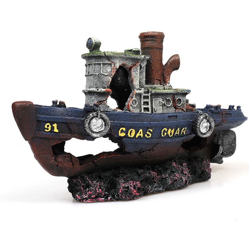 Tanque de peces paisaje hundimiento barco acuario decoración rocalla barco roto barco de pesca submarino viejo barco ocultar casa característica creativa adornos