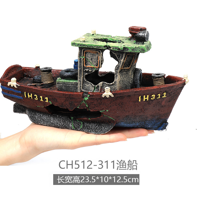 Tanque de peces paisaje hundimiento barco acuario decoración rocalla barco roto barco de pesca submarino viejo barco ocultar casa característica creativa adornos