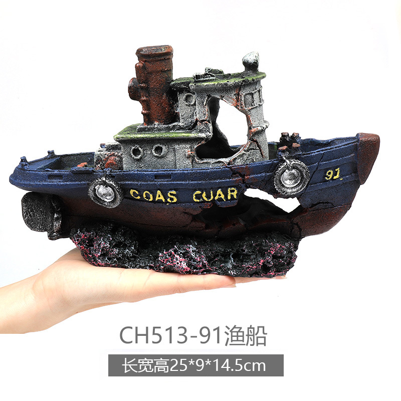 Tanque de peces paisaje hundimiento barco acuario decoración rocalla barco roto barco de pesca submarino viejo barco ocultar casa característica creativa adornos
