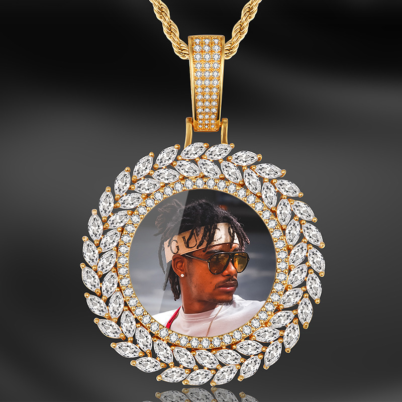 欧美热卖创意照片记忆相框奖章纯色实心吊坠 嘻哈铜镶锆石项链