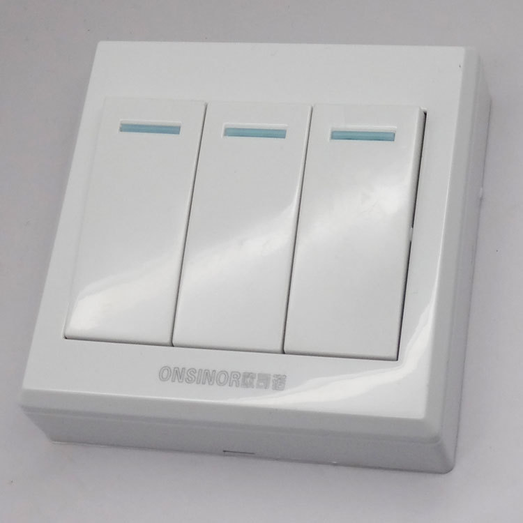 明装系列三位双控开关86墙壁开关面板插座厂家批发