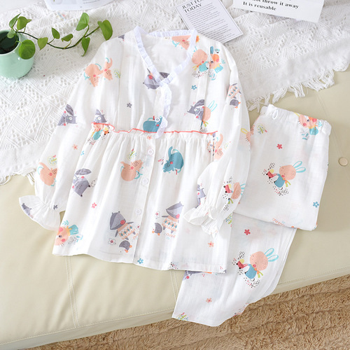 New maternity sleepwear for pre-pregnancy and postpartum, suitable for spring, summer, autumn and winter, sweat-absorbent and breathable gauze postpartum clothing
