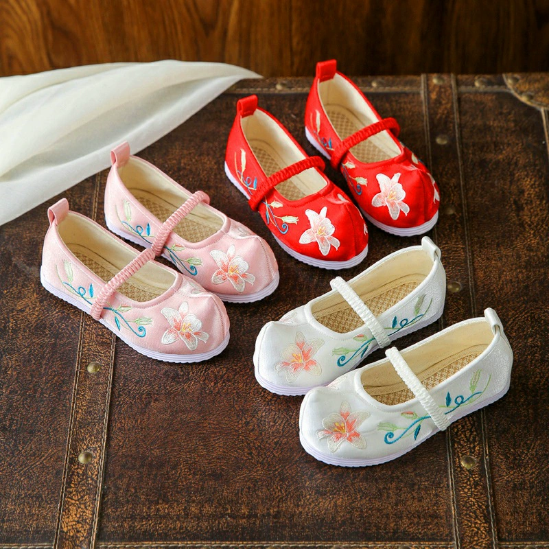 Весна и осень Новая обувь с этнической вышивкой, детская обувь с вышивкой в стиле ретро, обувь с вышивкой Hanfu для девочек оптом