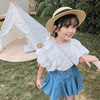 Summer set, lace top girl's, denim skirt, suitable for import, children's clothing