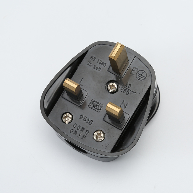 9518 영국 플러그 블랙 라운드 헤드형 전원 플러그 올 구리 3 플러그 RS 인증 홍콩 플러그