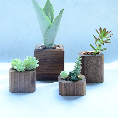 Nordic style home decoration succulent flower pot black walnut solid wood flower pot ins mini table decoration pen holder candle holder