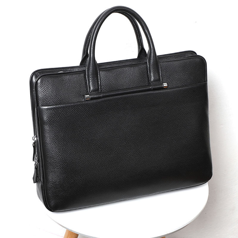 Túi xách nam da bò thật dung tích lớn 38×29×9 cm, túi công sở đeo chéo một vai — Màu đen