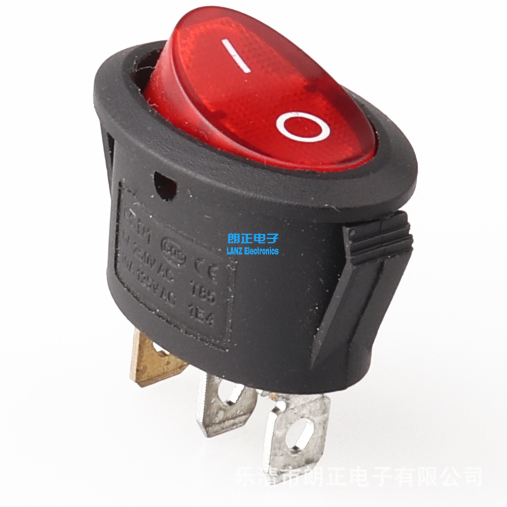 LANZMFG/朗正KCD6-101N椭圆形开关 3脚2档  红灯 翘板开关船型开c