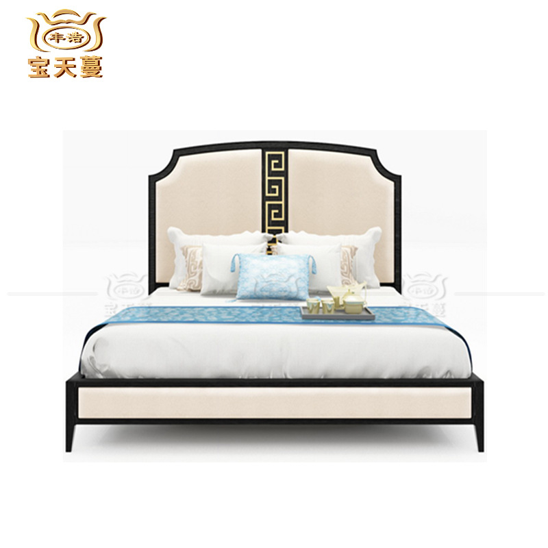 Guangdong Manufacturer's New Chinese-Style Star Hotel Suite Furniture Customization, High-End Hotel Room Bed Frame Customization According to Drawings