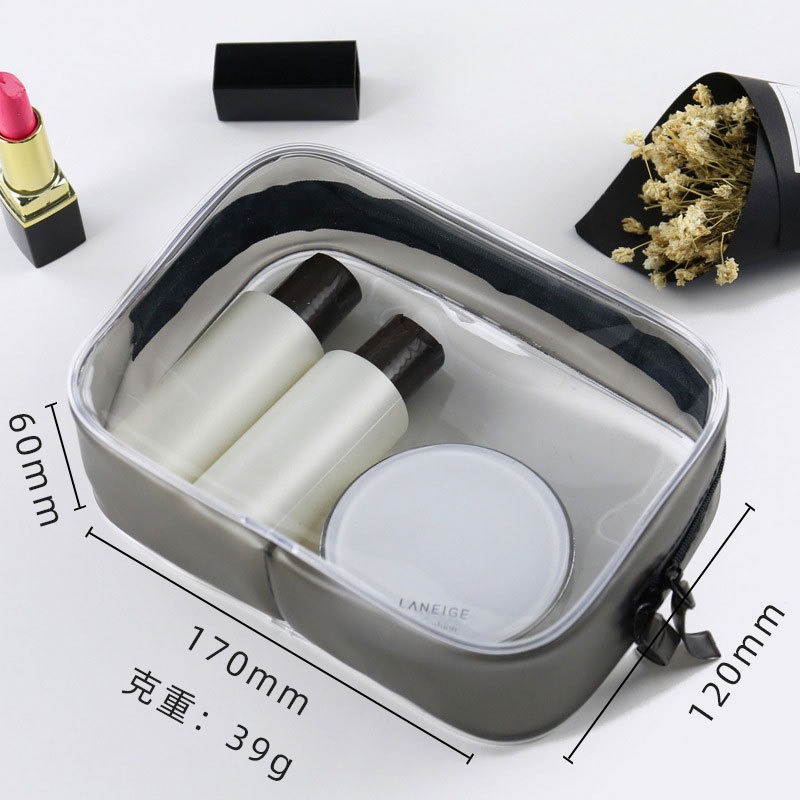 Bolsa de cosméticos de PVC transparente en stock bolsa de lavado de viaje impermeable cremallera de costura bolsa de PVC bolsa de cosméticos portátil tridimensional