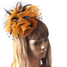 Amazon速卖通热卖网纱蕾丝头饰派对宴会新娘羽毛发夹发饰一件代发