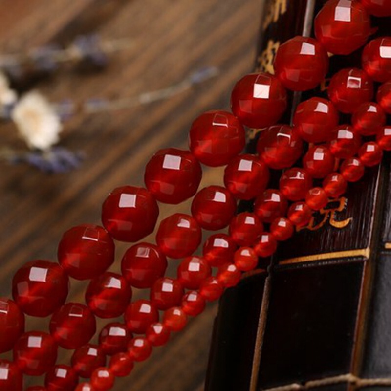 Natural Red Agate Round Beads Semi-Finished Agate 128 Faceted Loose Beads DIY Bracelet Necklace Jewelry with Beads