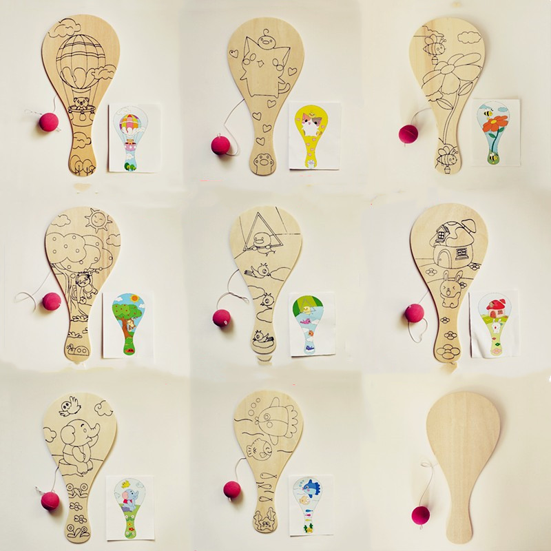 Hand-painted wooden white embryo racket manufacturers wholesale children's handmade DIY painting racket creative graffiti racket toy