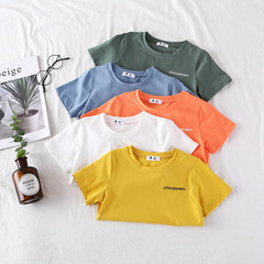Foreign Trade Candy Color 2023 Summer New Arrival Boys Solid Color Short Sleeve Top Girls Baby Printed Matchable Half Sleeve T-Shirt
