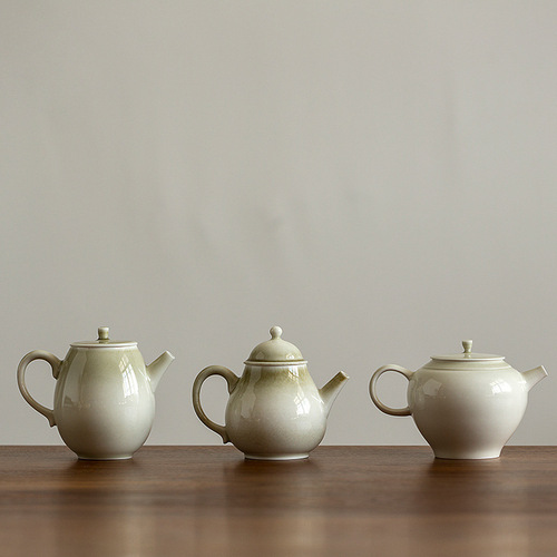 Handmade thin grass gray glaze teapot ceramic with filter single pot green gray glaze Kung Fu tea set small teapot