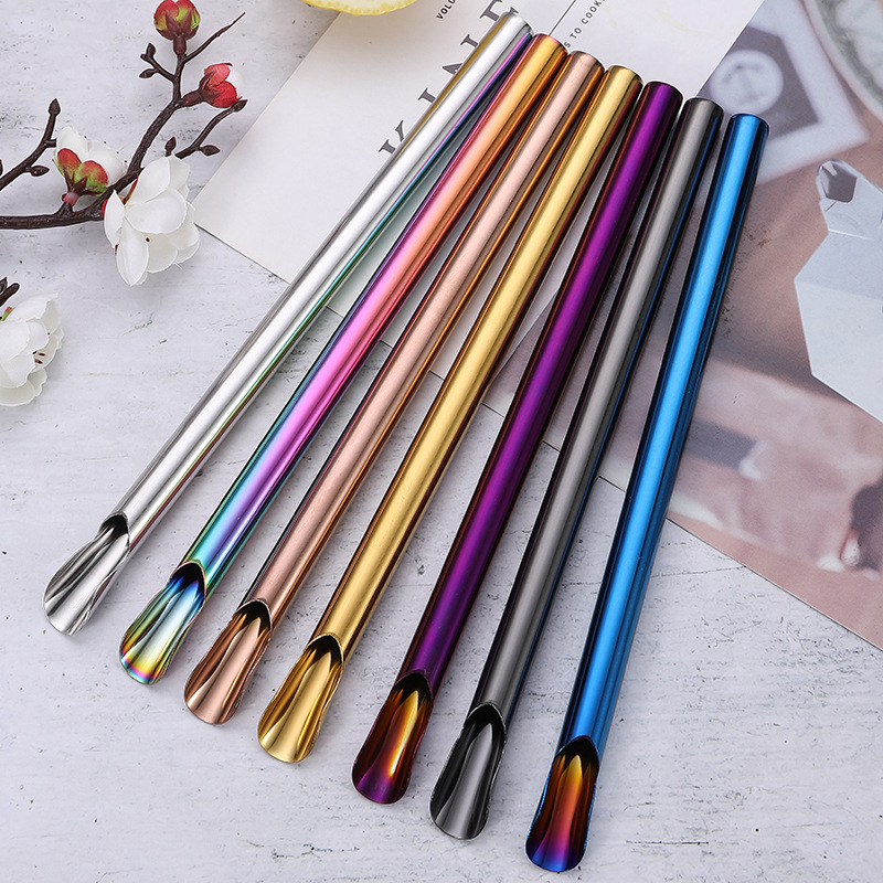 Cross-Border special food grade stainless steel straw 304 color straw creative fraspice drink sand ice straw