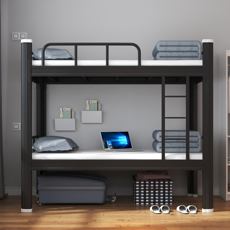 Cama de hierro de doble capa simple cama superior e inferior cama de dormitorio personal Estudiante cama alta y baja sitio de construcción cama de hierro cama superior e inferior estante de cama