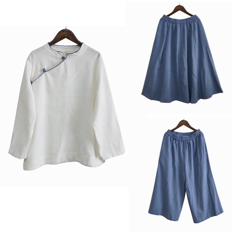 Women's Improved Han Dynasty Ethnic Retro Zen Tea Suit Workwear Overalls Performance Dance Set