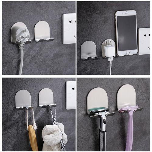 Manufacturer stainless steel sticky hook strong key plug hook single metal traceless hook behind the door without punching