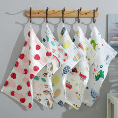 Six-layer gauze baby towels 25*50, cotton printed cartoon children's face towels, newborn handkerchiefs, dribbling towels