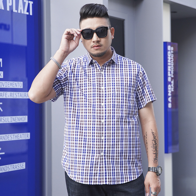 Pioneer Wolf plus size Men's Short-sleeved Shirt Loose Casual Yarn-dyed Multicolor All-match Fatty Short-sleeved Shirt Men's Chubby Trendy Pioneer Wolf plus size Men's Short-sleeved Shirt Loose Casual Yarn-dyed Multicolor All-match Fatty Short-sleeved Shirt Men's Chubby Trendy
