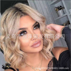 跨境专热销欧美外贸假发女士短卷发玫瑰网化纤头套厂家现货批发
