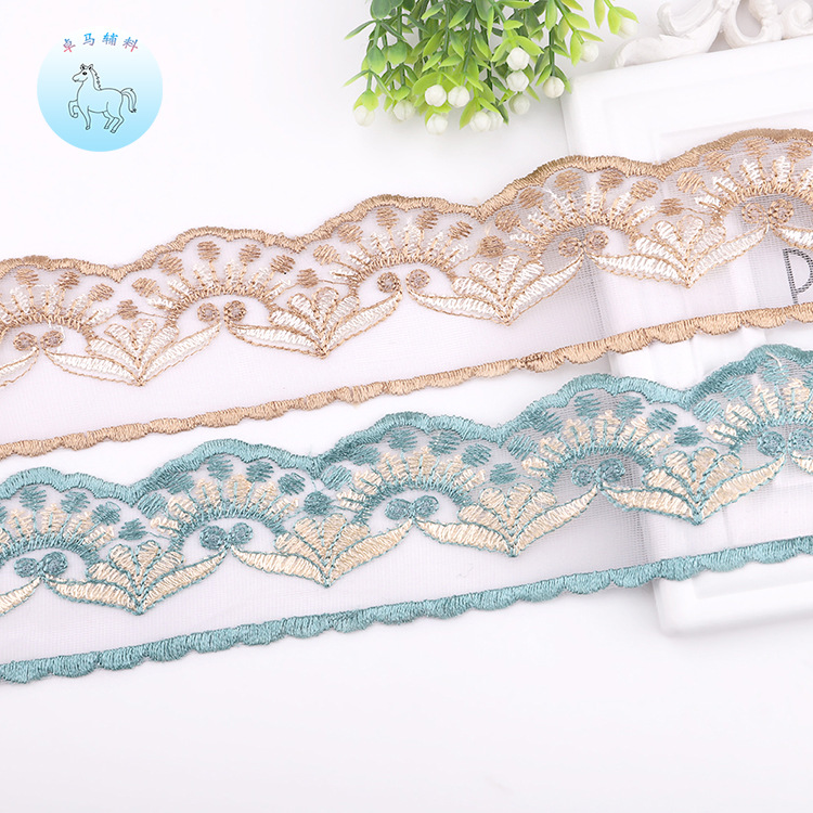 新款热销网纱镂空蕾丝装饰花边 现货环保彩色涤纶网布刺绣花边