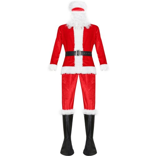M-4XL Men's Santa Claus Costume Adult Plus Size Christmas Cosplay Uniform Stage Performance Costume