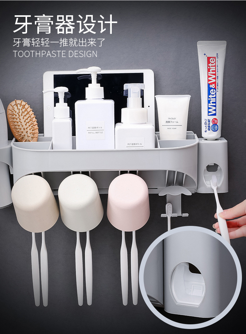 Portacepillos de dientes de bambú inclinado, organizador multifuncional de baño para cepillos y pasta dental