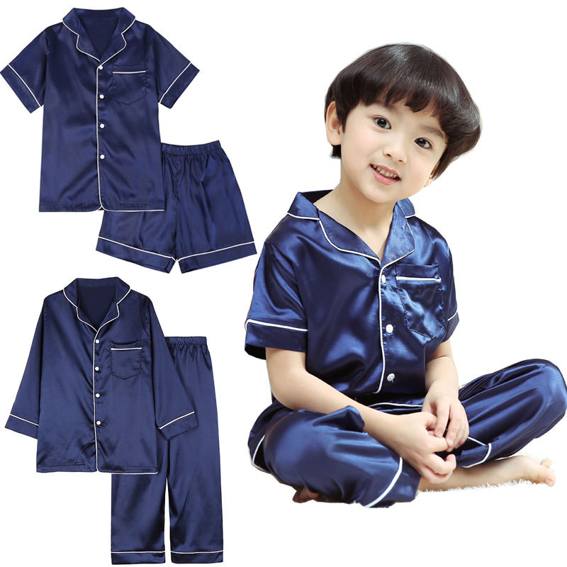 儿童睡衣男春秋季宝宝家居服套装冰丝男童睡衣夏薄款亲子跨境货源