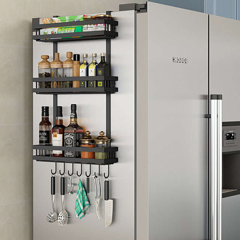 Nail-free refrigerator hanging rack side wall storage rack side side kitchen spice rack wall-mounted cling film storage rack