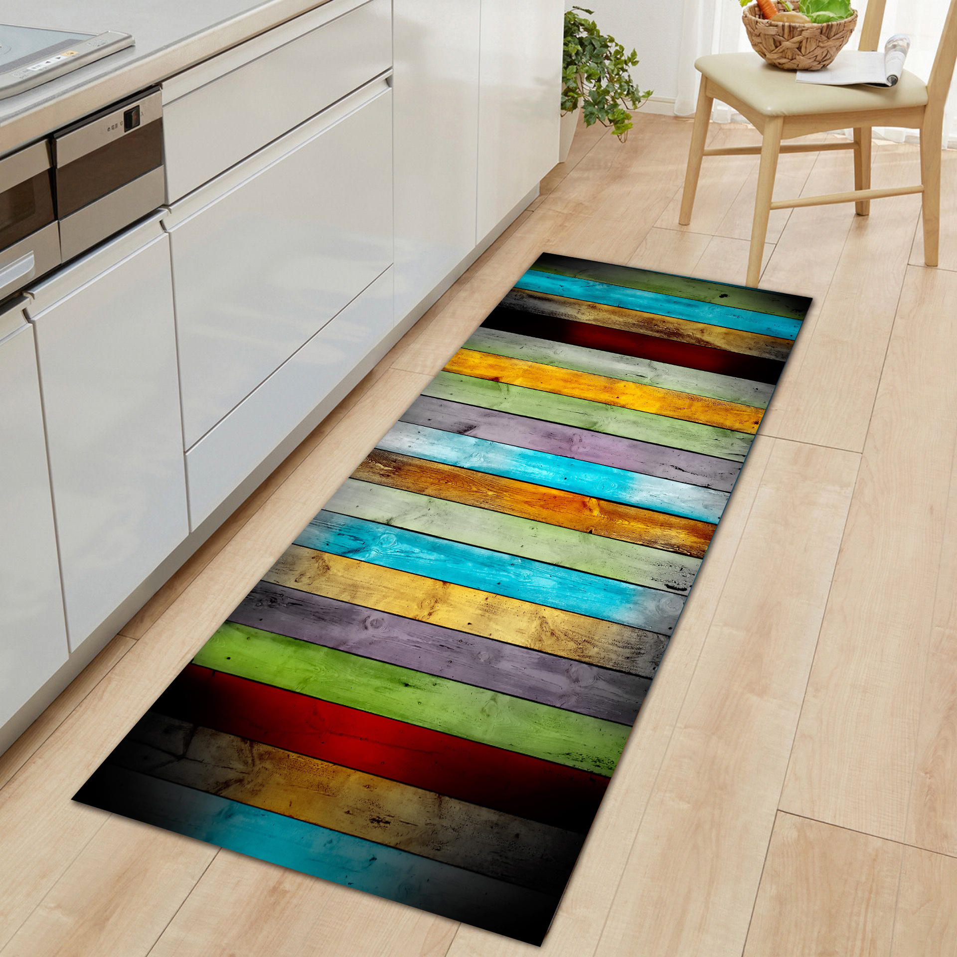 Cross-Border Personalized Colorful European and American Retro Wood Grain Floor Mats, Door Non-Slip Foot Mats, Water-Absorbent Home Printed Foot Mats
