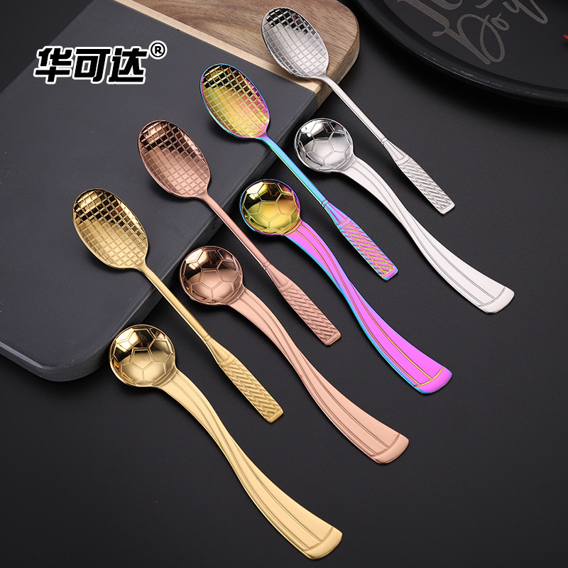 Cross-Border 304 Stainless Steel Spoon Creative Badminton Football World Cup Handle Coffee Spoon Ice Cream Spoon Stirring Spoon