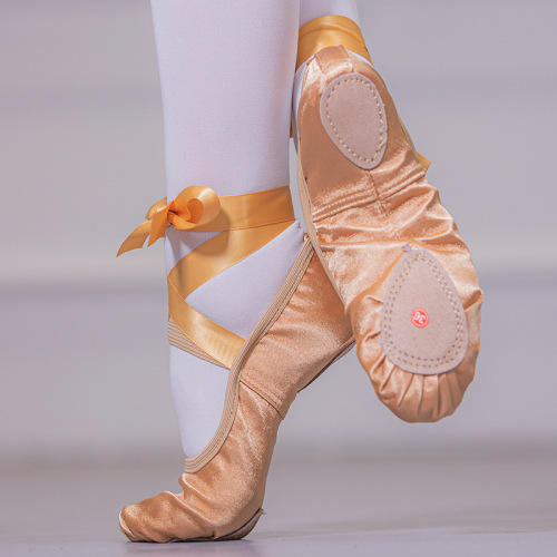 Satin ribbon dance shoes for adults and children, soft-soled women's yoga shoes, belly ballet shoes, cat claw shoes