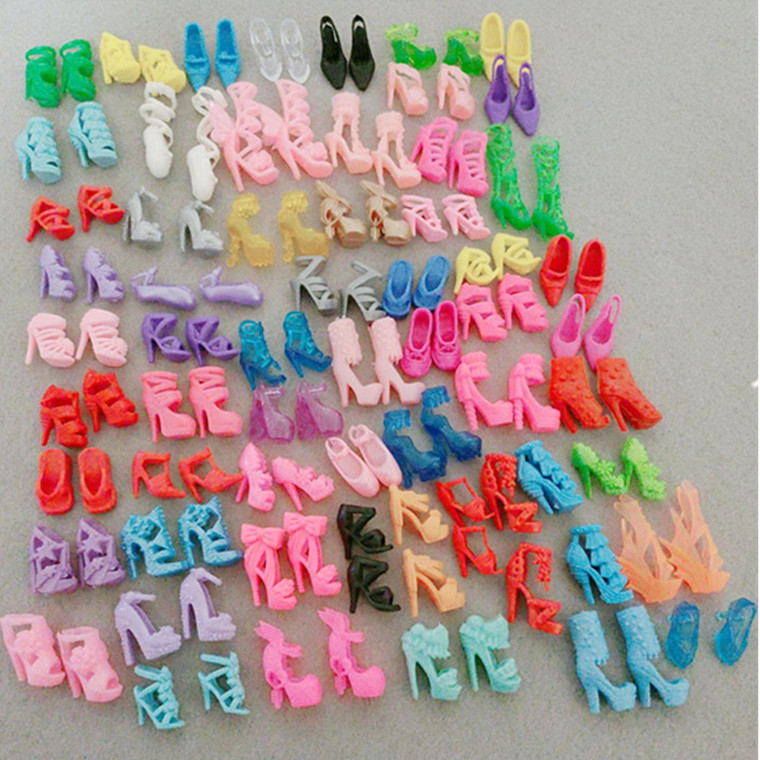 Mixed 60 pairs one pack doll dress-up toy shoes accessories high heels girl play house toy 150.71G