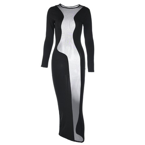 Wholesale women's long skirt see-through temptation nightclub hotel stage uniform sexy and interesting black long skirt nylon support