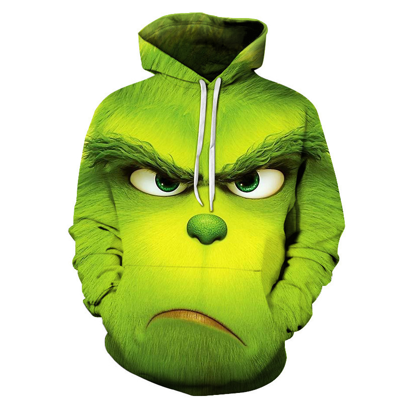 Hot-Selling Autumn and Winter Men's Personalized Printed Sweatshirt Green Furry Monster Interesting Cos Hooded Sweatshirt Manufacturer's Supply