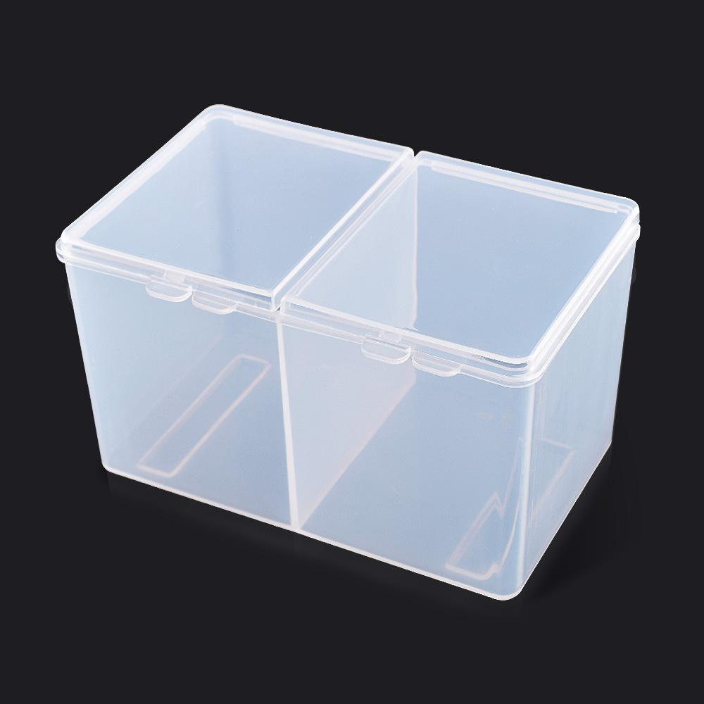 Drop shipping available. Plastic cotton pad storage box, two-compartment transparent organizer with lid, makeup remover pad storage box.