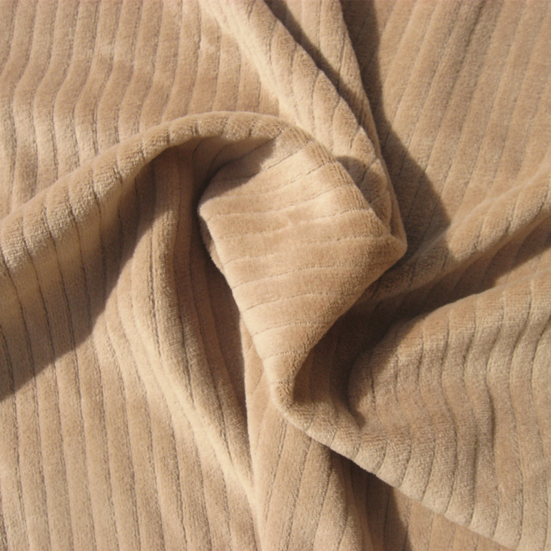 针织纬编无弹力坑条灯芯绒棉涤竖抽条CVC天鹅绒运动夹克裤子面料