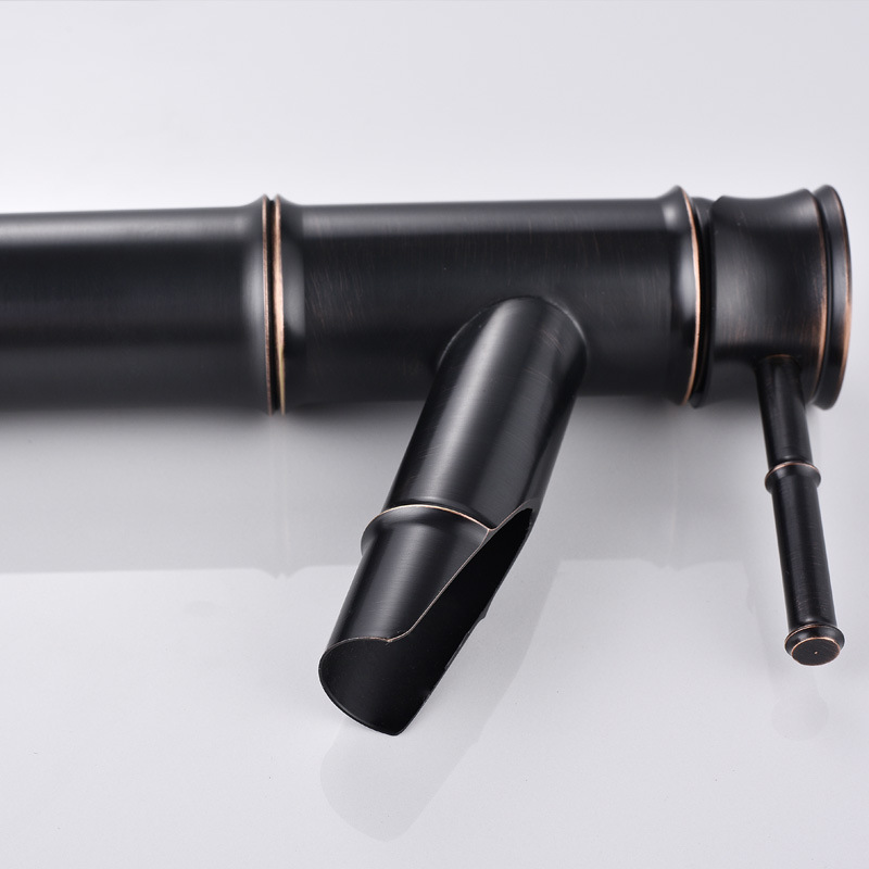 Grifo de Bambú para Lavabo de Cobre Agua Fría y Caliente Estilo Antiguo para Baño