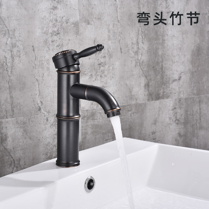 Grifo de Bambú para Lavabo de Cobre Agua Fría y Caliente Estilo Antiguo para Baño