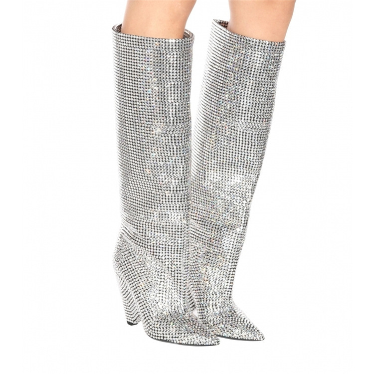 Demi-season high boots with rhinestones heels pointed-toe for clubs…