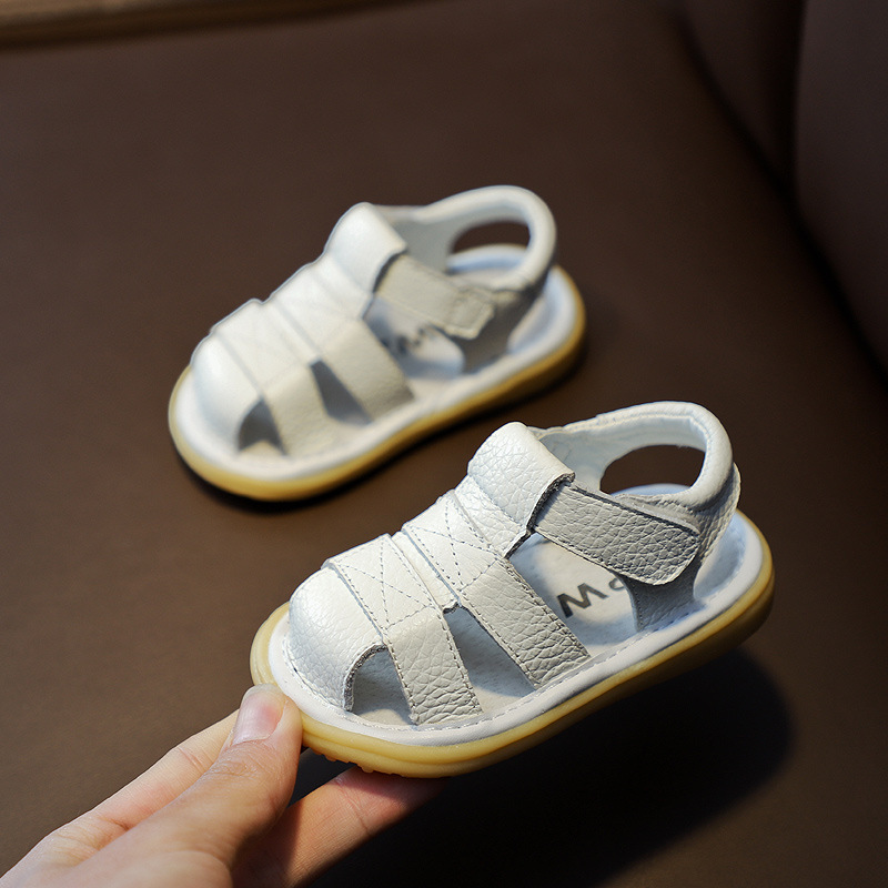 Genuine Cowhide Baby Sandals for Men 0-1-3 Years Old Baby Non-Slip Women's Shoes Summer New Soft Sole Toddler Shoes to Prevent Falling Off